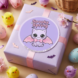 Spooky Spring Bat Lavender Pastel Goth Round Ronde Sticker