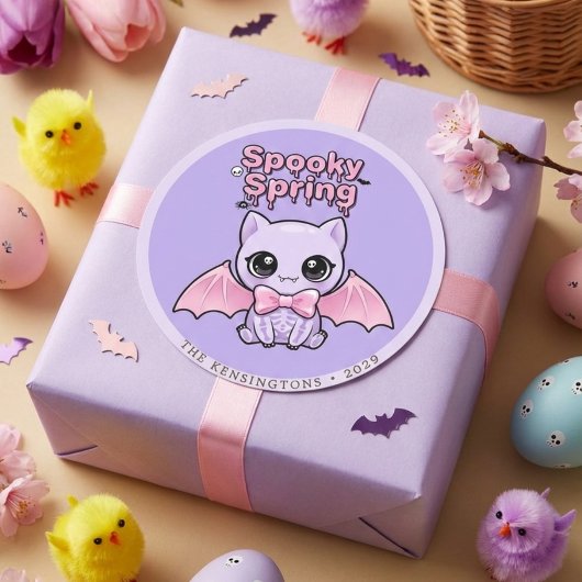 Spooky Spring Bat Lavender Pastel Goth Round Ronde Sticker