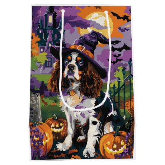 Spooky Springer Spaniel Halloween Witch Pumpkin Medium Cadeauzakje (Achterkant)