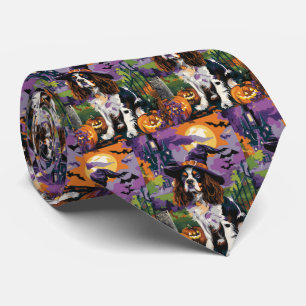 Spooky Springer Spaniel Halloween Witch Pumpkin Stropdas
