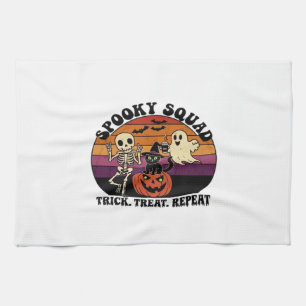 Spooky Squad Retro Halloween-ontwerp (zwarte tekst Theedoek
