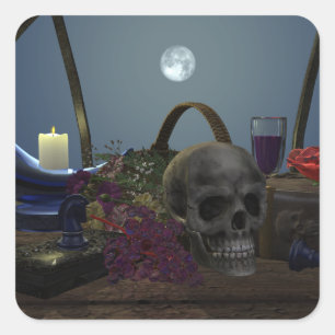 Spooky Stilleven in Moonlight Vierkante Sticker