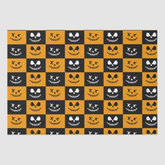 Spooky Stitch Face | Zwarte en Oranje Halloween Tissuepapier (Voorkant)