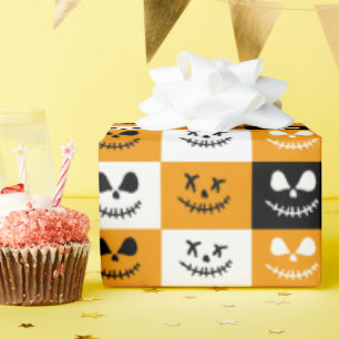 Spooky Stitch Face   Zwarte Oranje witte halloween Cadeaupapier