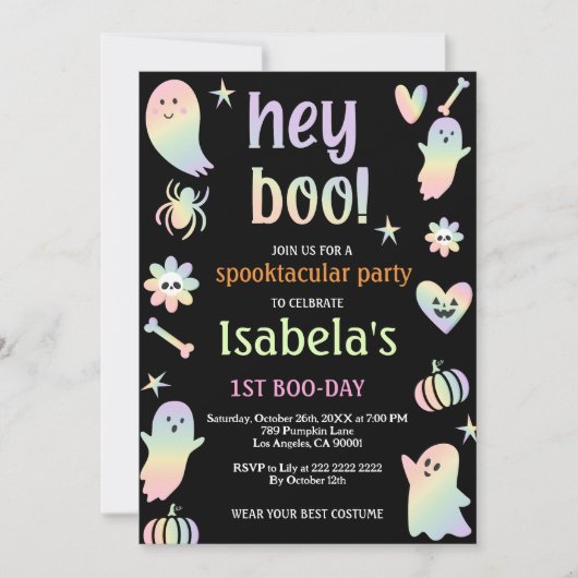 Spooky Sweet Ghost verjaardagsuitnodiging Kaart (Voorkant)