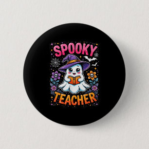 Spooky Teacher Schattige Ghost Reading Book Funny Ronde Button 5,7 Cm