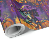 Spooky teckel hond Halloween heks en pompoen Cadeaupapier (Rol Hoek)