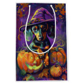 Spooky teckel hond Halloween heks en pompoen Medium Cadeauzakje (Voorkant)