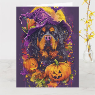 Spooky Tibetaanse Mastiff Hond Halloween Heksenpom Kaart