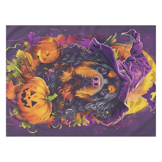 Spooky Tibetaanse Mastiff Hond Halloween Heksenpom Tafelkleed (Voorkant (Horizontaal))