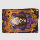 Spooky Tibetaanse Spaniel Hond Halloween Heksenpom Golfhanddoek (Horizontaal)