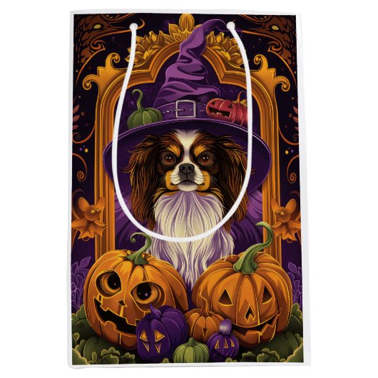 Spooky Tibetaanse Spaniel Hond Halloween Heksenpom Medium Cadeauzakje (Voorkant)