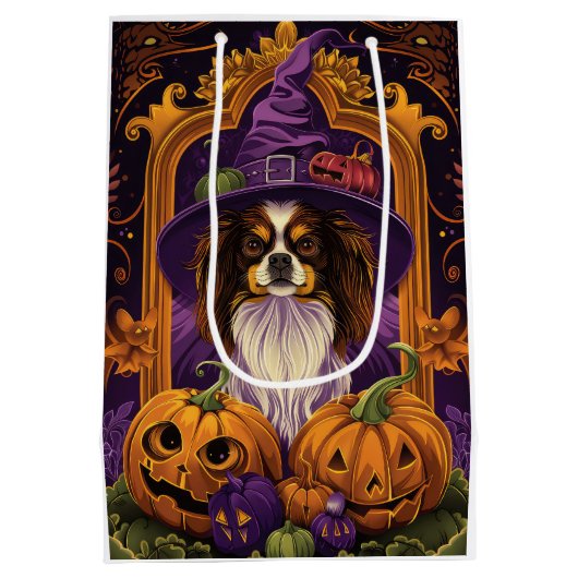 Spooky Tibetaanse Spaniel Hond Halloween Heksenpom Medium Cadeauzakje (Achterkant)