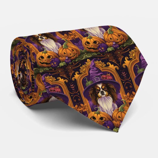Spooky Tibetaanse Spaniel Hond Halloween Heksenpom Stropdas (Opgerold)