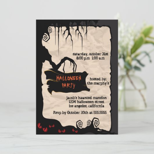 Spooky Tree - Halloween-feestuitnodiging Kaart (Staand voorkant)