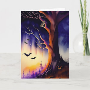 Spooky Tree Haunted Forest Halloween Kaart