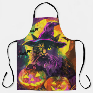 Spooky Turkse Angora Cat Halloween Heksenpompoen Schort