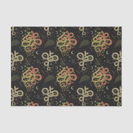 Spooky Two-face Snakes Moon Leaves Halloween Tissuepapier (Voorkant)