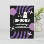 Spooky Two Groovy Halloween Ghost Party Black Kaart (Staand voorkant)