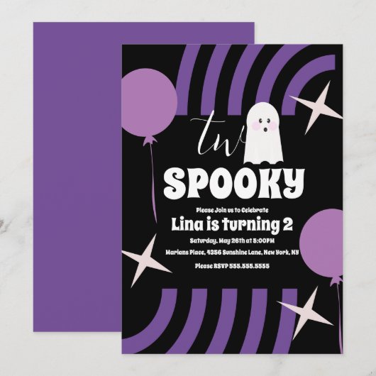 Spooky Two Groovy Halloween Ghost Party Black Kaart (Voorkant / Achterkant)