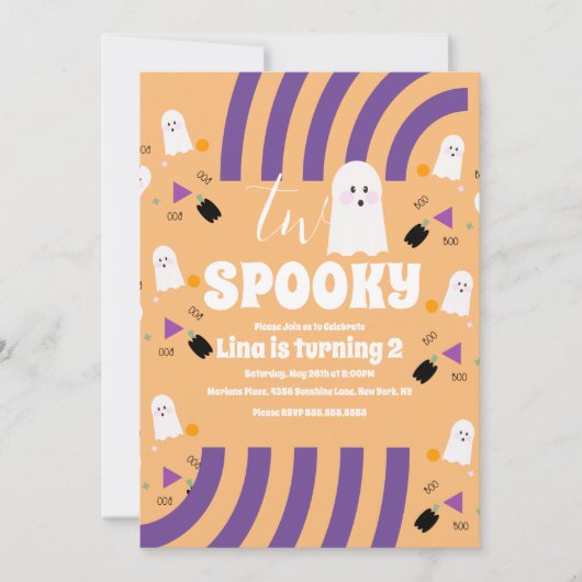 Spooky Two Groovy Letters Halloween Ghost Party Kaart (Voorkant)