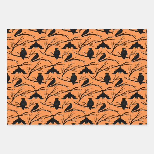 Spooky Uil Bat Halloween Wrapping Paper Set van 3 (Voorkant 2)