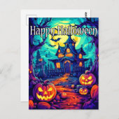 Spooky Verlichtend Haunted House Happy Halloween Briefkaart (Voorkant / Achterkant)