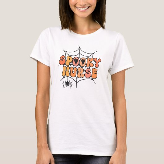 Spooky Verpleegster retro Halloween spin web spoke T-shirt (Voorkant)