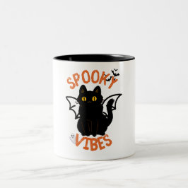 Spooky Vibes Cat Face Halloween Mug Tweekleurige Koffiemok
