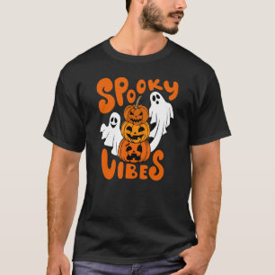Spooky Vibes Ghost Enge Pompoen Gezicht Halloween T-shirt