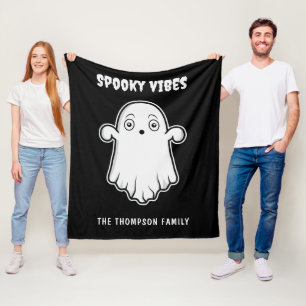 Spooky Vibes Ghost Halloween Zwart-Wit Fleece Deken
