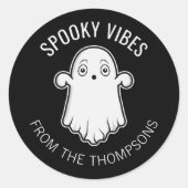 Spooky Vibes Ghost Halloween Zwart-Wit Ronde Sticker (Voorkant)