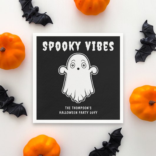 Spooky Vibes Ghost Halloween Zwart-Wit Servet