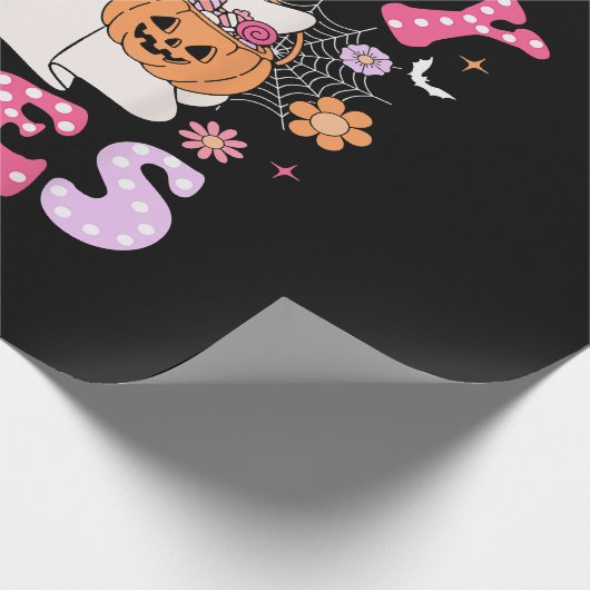 Spooky Vibes Ghost Retro Groovy Halloween Cadeaupapier (Hoek)