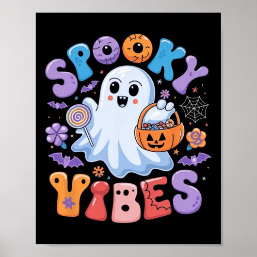 Spooky Vibes Ghost Retro Groovy Halloween Kinder G Poster (Voorkant)