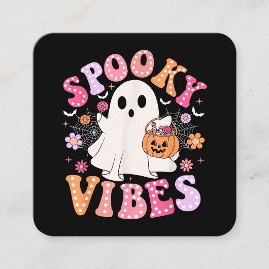 Spooky Vibes Ghost Retro Groovy Halloween Vierkante Visitekaartje (Voorkant)