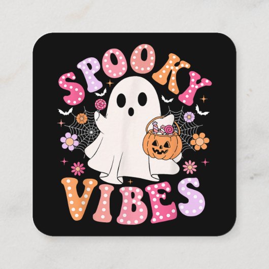 Spooky Vibes Ghost Retro Groovy Halloween Vierkante Visitekaartje (Achterkant)