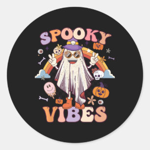 Spooky Vibes Ghost Retro Groovy Halloween Vrouwen Ronde Sticker