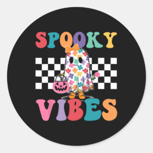 Spooky Vibes Ghost Retro Groovy Halloween Vrouwen Ronde Sticker