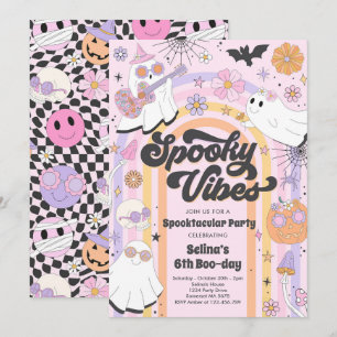 Spooky Vibes Halloween Cute Groovy Ghost Birthday Kaart