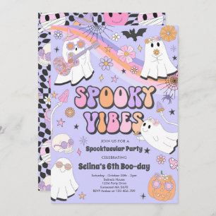 Spooky Vibes Halloween Cute Groovy Ghost Birthday Kaart
