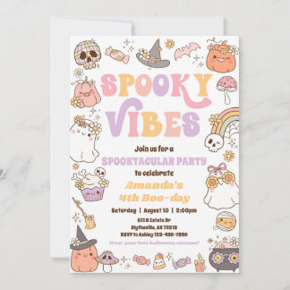 Spooky Vibes Halloween Ghost Invitation Kaart