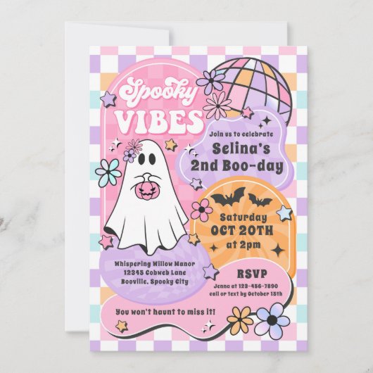 Spooky Vibes Halloween Groovy Ghost Verjaardagsfee Kaart (Voorkant)