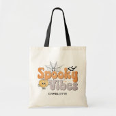 Spooky Vibes Halloween pompoen vleermuizen geperso Tote Bag (Voorkant)