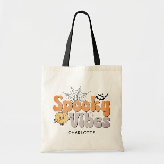 Spooky Vibes Halloween pompoen vleermuizen geperso Tote Bag (Voorkant)