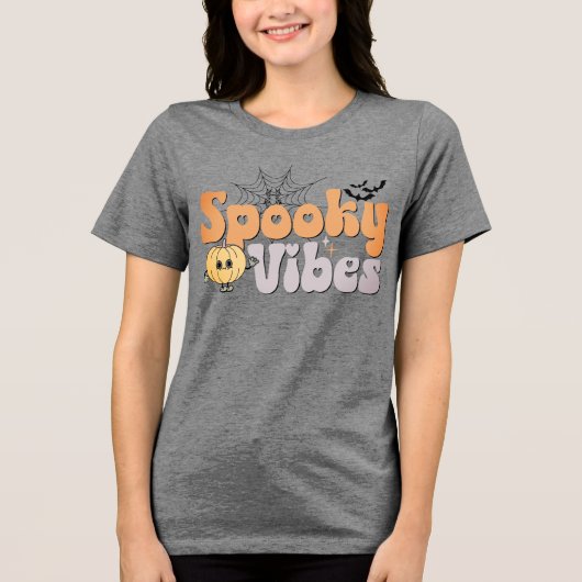 Spooky Vibes Halloween Schattigee pompoen vleermui Tri-Blend Shirt (Voorkant)