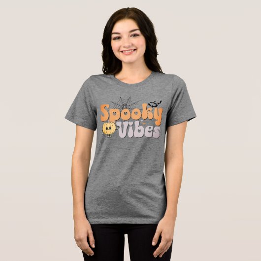 Spooky Vibes Halloween Schattigee pompoen vleermui Tri-Blend Shirt (Voorkant volledig)