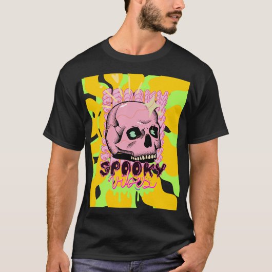 Spooky Vibes – Pink Skull Aesthetic Design T-shirt (Voorkant)