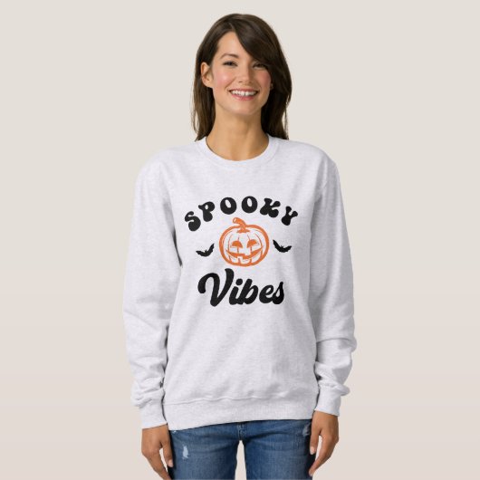 Spooky Vibes Pompoen & Bats Halloween Sweatshirt (Voorkant volledig)