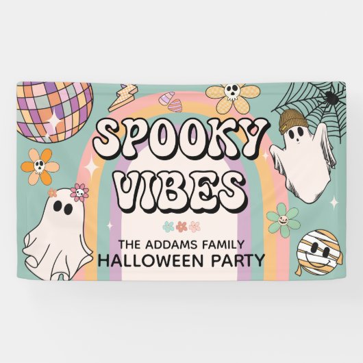 Spooky Vibes Retro Fun Halloween Party Spandoek (Horizontaal)